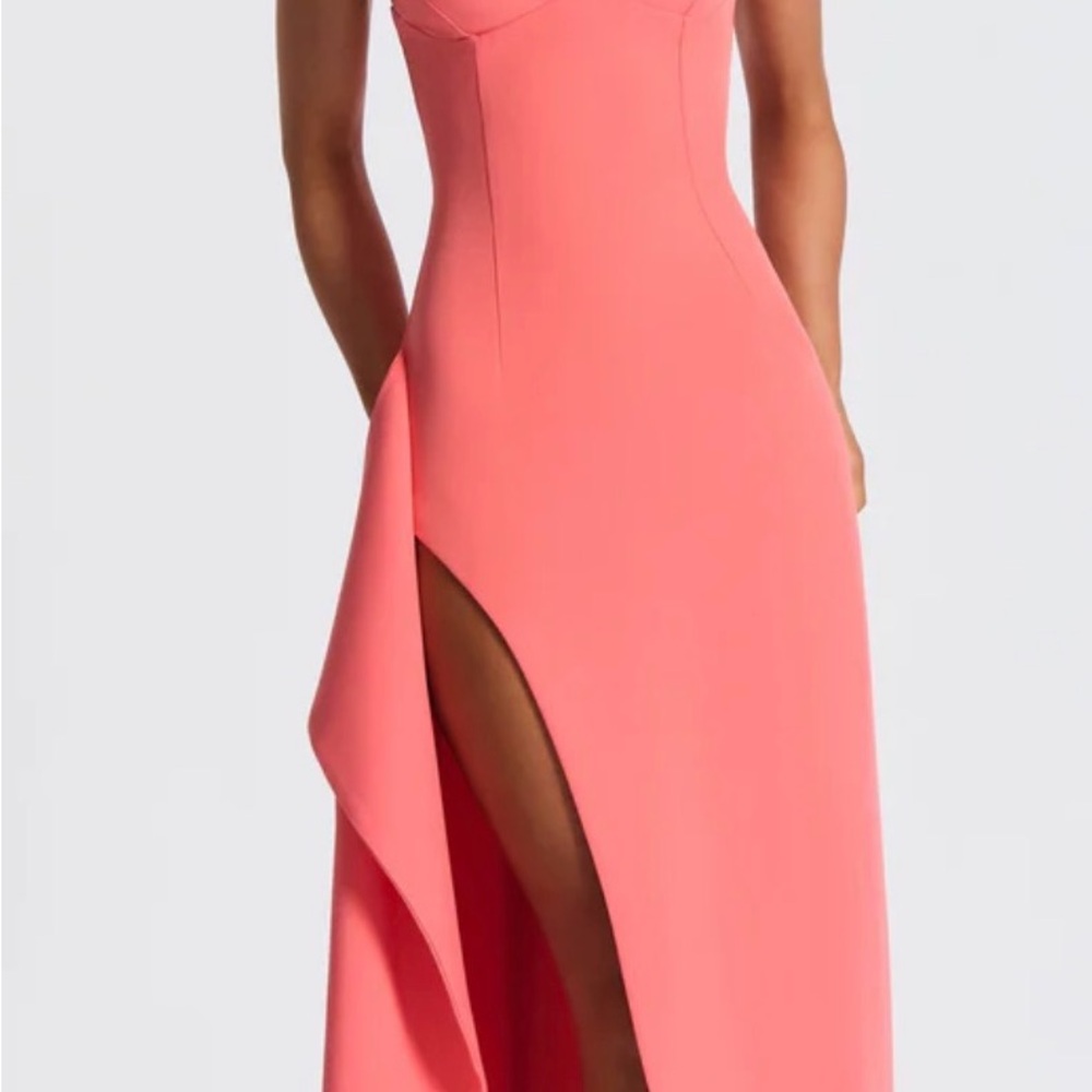 One-Shoulder Coral Pink Evening Gown with Side Drape